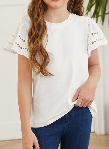 Round Neck Flutter Sleeve T-Shirt