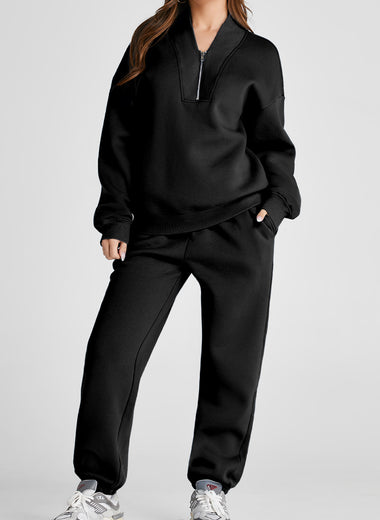 Quarter Zip Long Sleeve Top and Pants Set