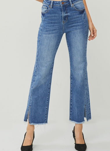 RISEN High Waist Raw Hem Slit Straight Jeans