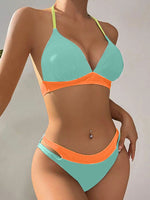 Contrast Halter Neck Two-Piece Bikini Set