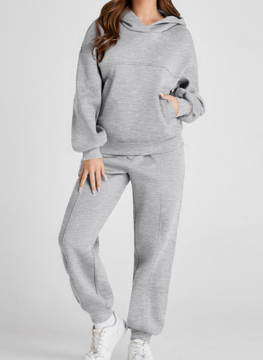 Dropped Shoulder Long Sleeve Hoodie and Pants Active Set