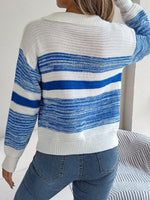 Striped Collared Neck Long Sleeve Sweater