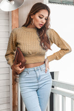 Round Neck Long Sleeve Cropped Sweater