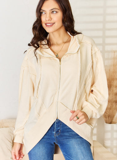 POL Zip Up High-Low Hem Hoodie