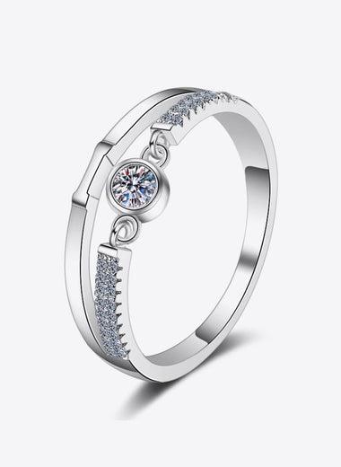 Moissanite Cutout Rhodium-Plated Ring