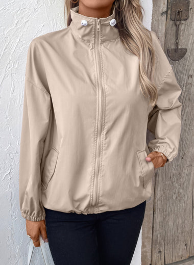 Pocketed Zip Up Long Sleeve Jacket