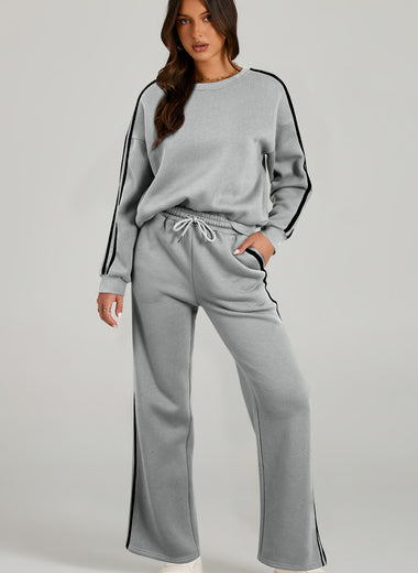 Round Neck Long Sleeve Top and Pants Active Set