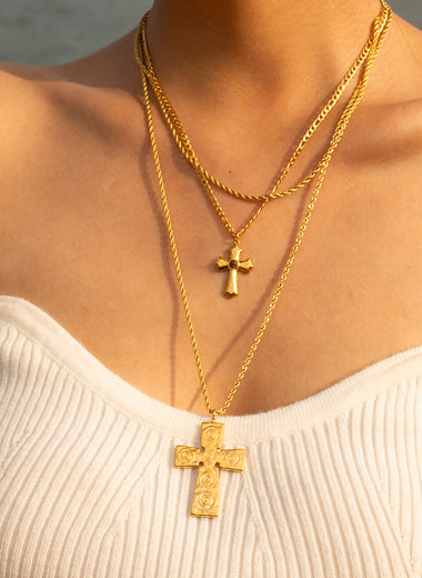 18K Gold-Plated Double Layered Cross Necklace