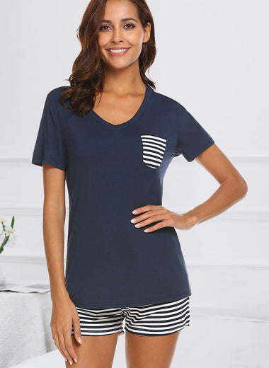 Striped Short Sleeve Top and Shorts Lounge Set