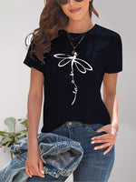 Dragonfly Graphic Round Neck Short Sleeve T-Shirt