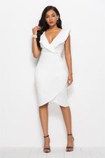 Ruched Ruffled Cap Sleeve Dress