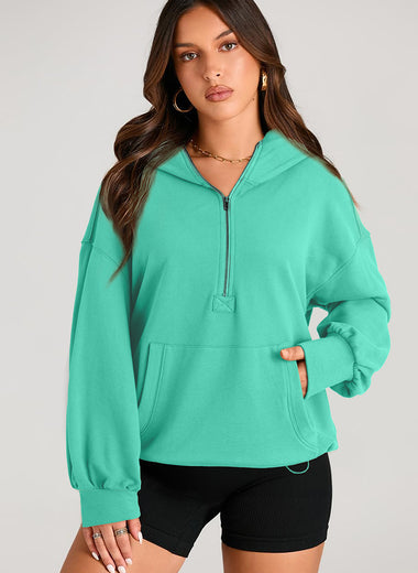 Pocketed Half Zip Long Sleeve Hoodie