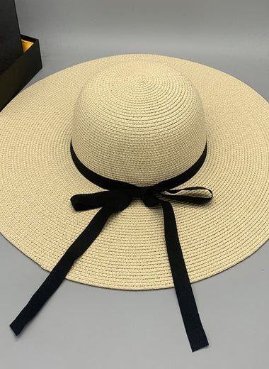 Bow Paper Braided Wide Brim Hat