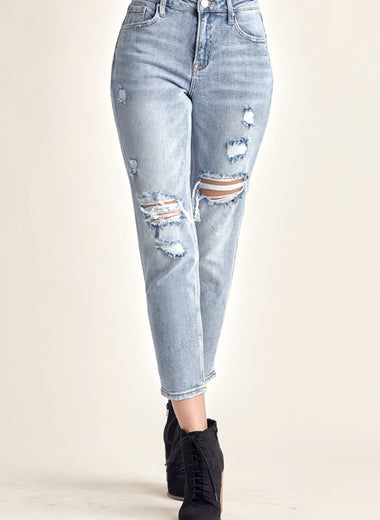 RISEN Distressed Slim Cropped Jeans