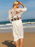 Tied Lace Three-Quarter Sleeve Cover-Up