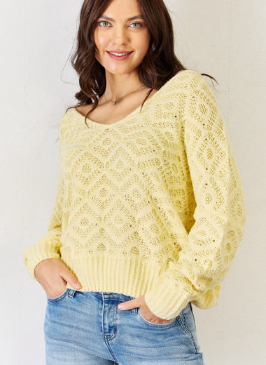 HYFVE V-Neck Patterned Long Sleeve Sweater