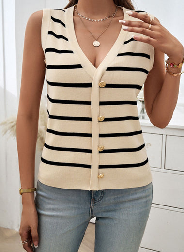 Striped V-Neck Knit Tank