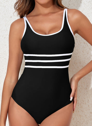 Contrast Trim Scoop Neck One-Piece Swimwear