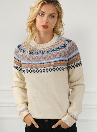 Geometric Round Neck Long Sleeve Sweater