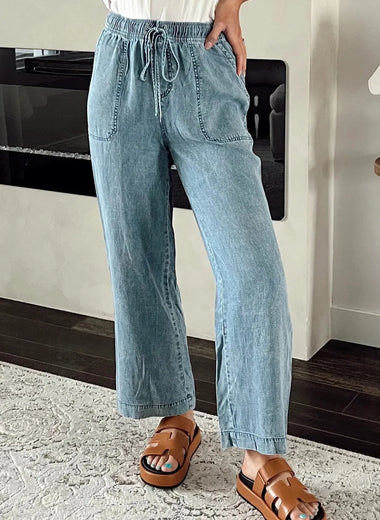 Drawstring High Waist Jeans with Pockets