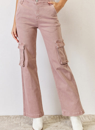 RISEN Full Size High Rise Cargo Wide Leg Jeans