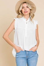 Culture Code Full Size Frill Edge Smocked Sleeveless Top