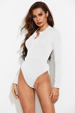 Half Button Round Neck Long Sleeve Bodysuit