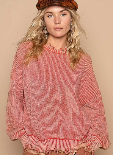 POL Distressed Washed Drop Shoulder Sweater