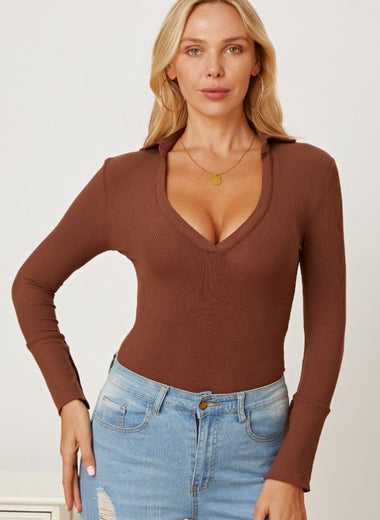 V-Neck Long Sleeve Bodysuit