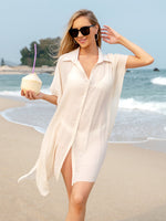 Slit Button Up Short Sleeve Cover Up