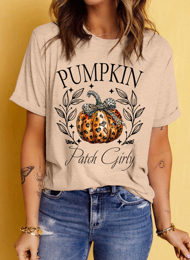 Pumpkin Graphic Round Neck Short Sleeve T-Shirt