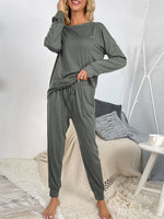 Round Neck Top and Drawstring Pants Lounge Set