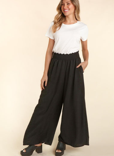 Haptics Elastic Waist Wide Leg Pants with Pockets