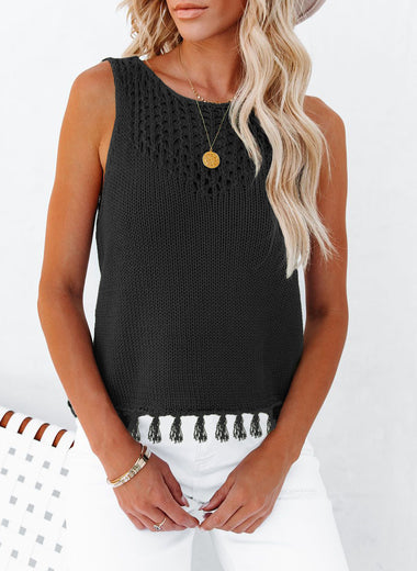 Cutout Tassel Round Neck Tank