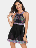 Cutout Printed Grecian Neck One-Piece Swimwear