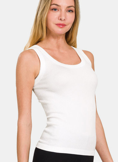 Zenana 2 Way Neckline Washed Ribbed Tank