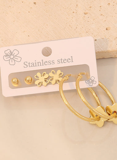 3 Piece Gold-Plated Stainless Steel Earrings